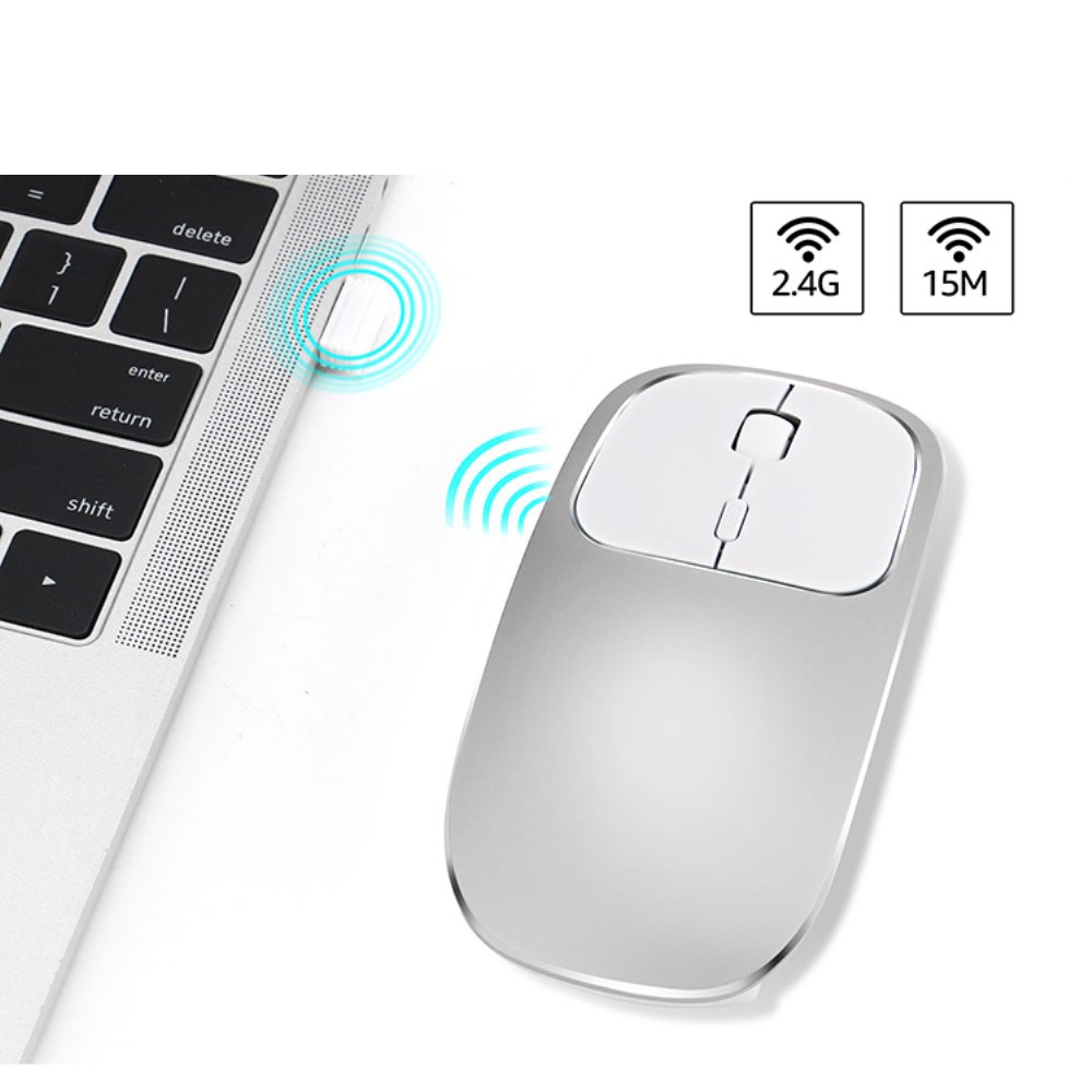 Ergonomische 2.4 GHz Optische Wireless Funk Maus 1600 DPI mit 450mA Akku   USB C Adapter - Silber