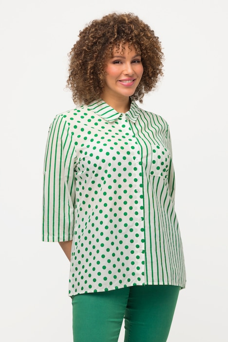 Hemdbluse, Streifen, Punkte, Hemdkragen, 3/4-Arm