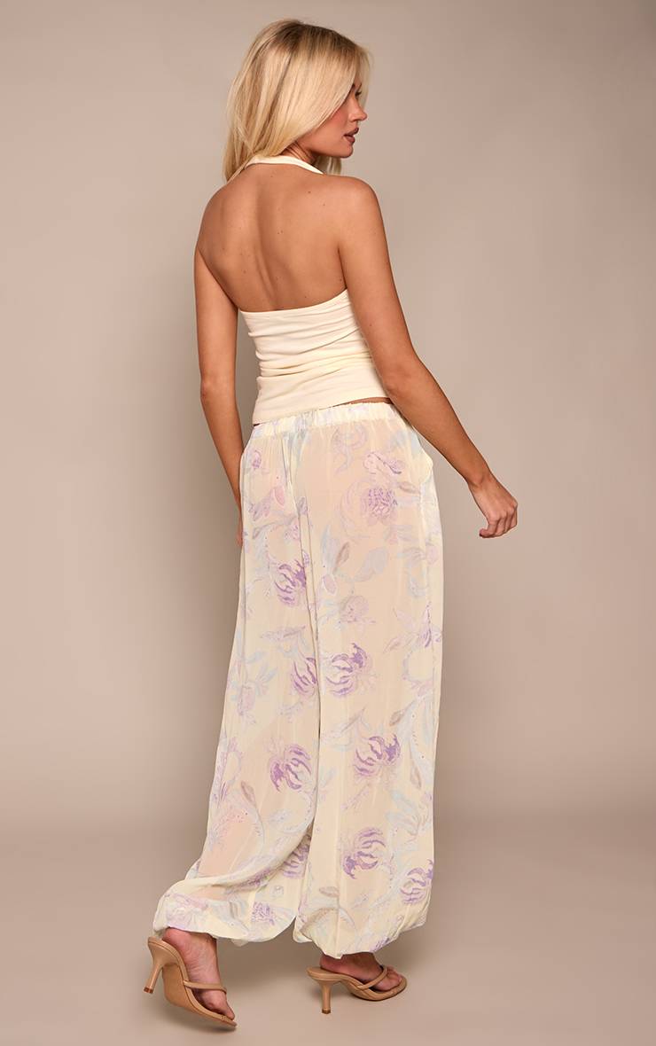 Violet Pantalon Ballon En Mousseline À Imprimé Floral Cachemire