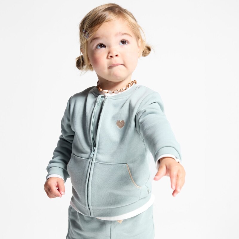 Sweat zippé molleton patch cœur vert bébé fille Vert