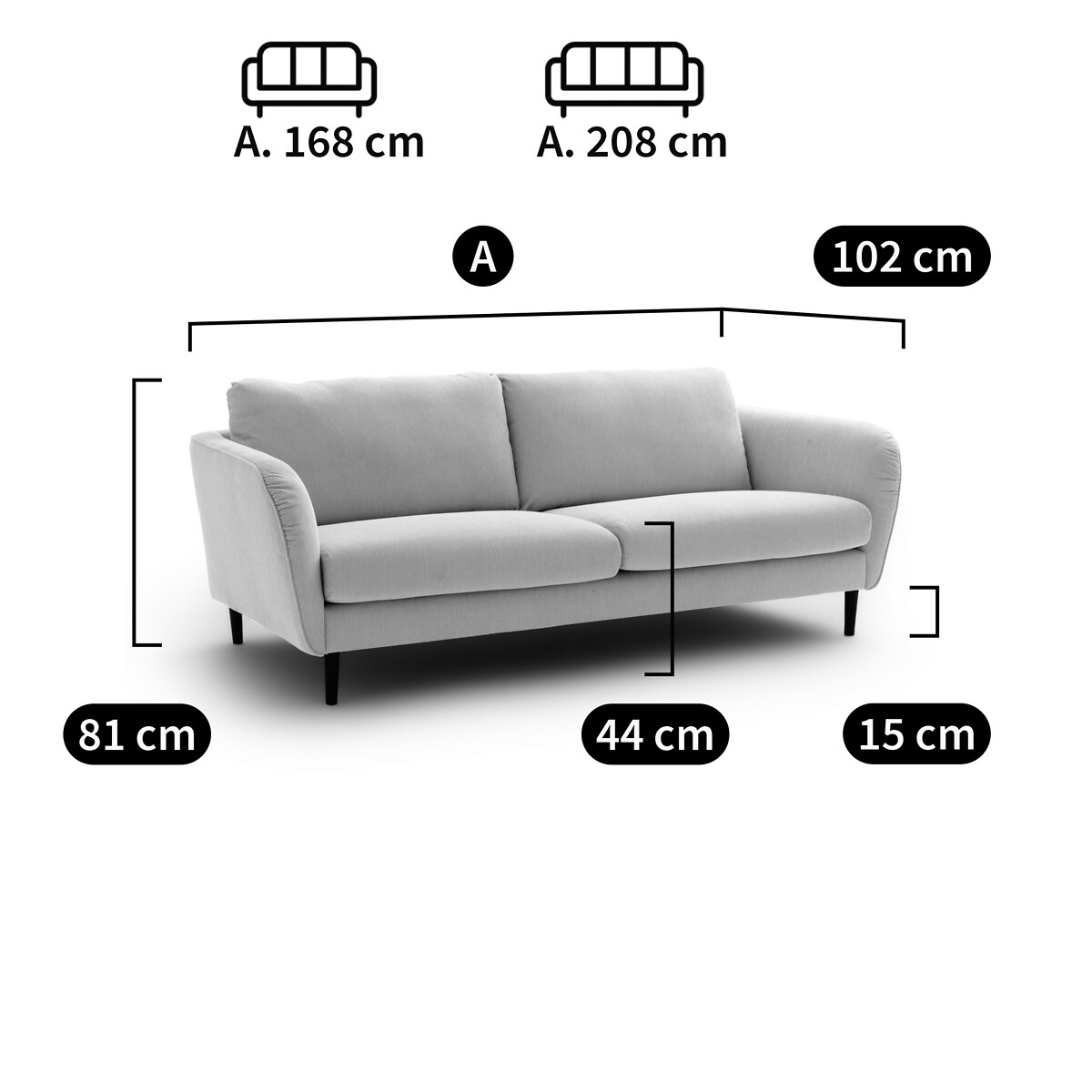 LA REDOUTE INTERIEURS<br>Sofá fixo de 3 a 4 lugares, veludo canelado, Amy