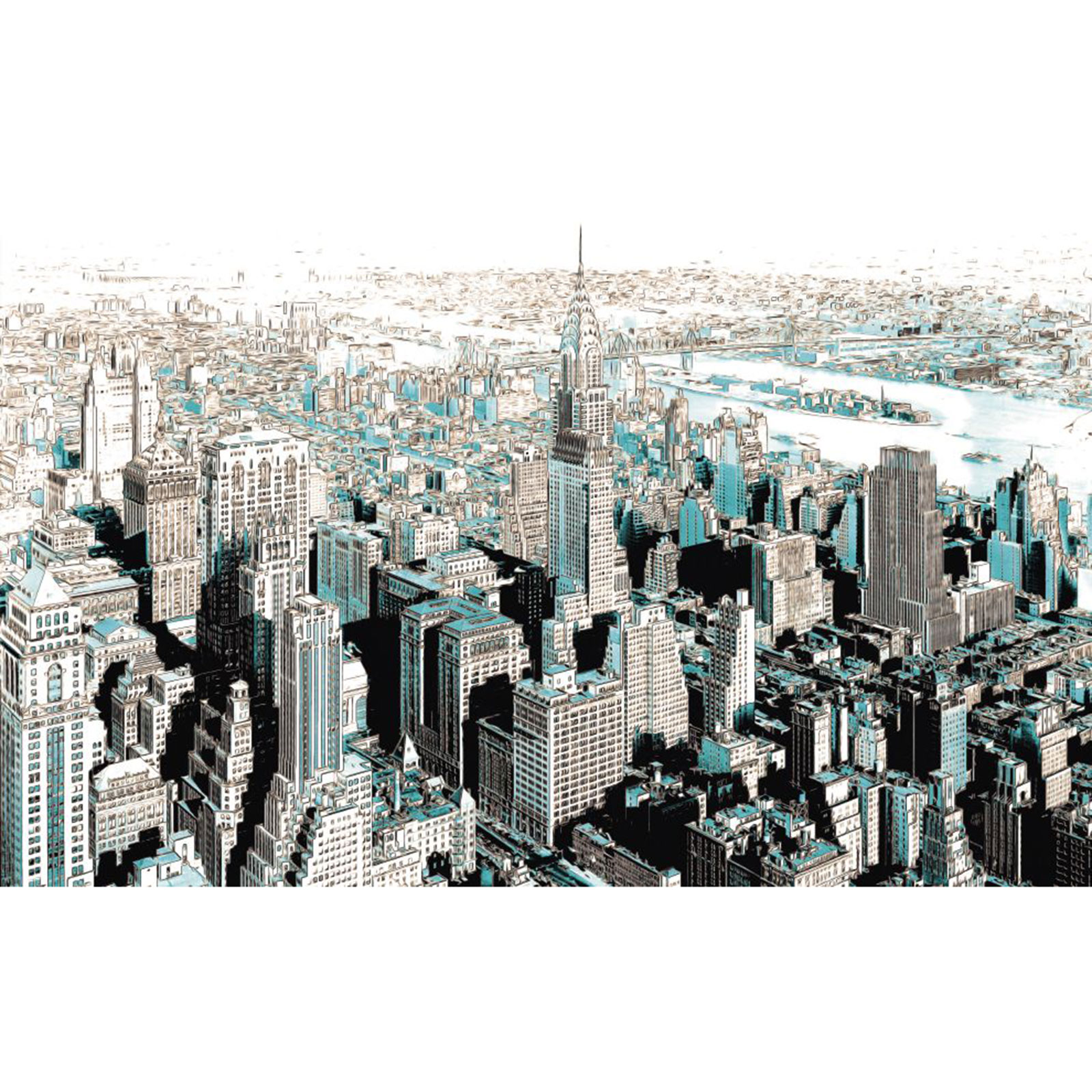Vlies-Fototapete GOTHAM - türkis-schwarz-weiß - 400x250 cm