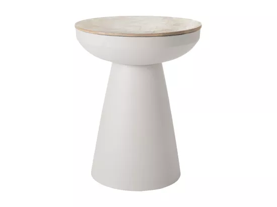 Table d'appoint ronde design avec rangement en métal grège et bois manguier massif H52 cm TAM