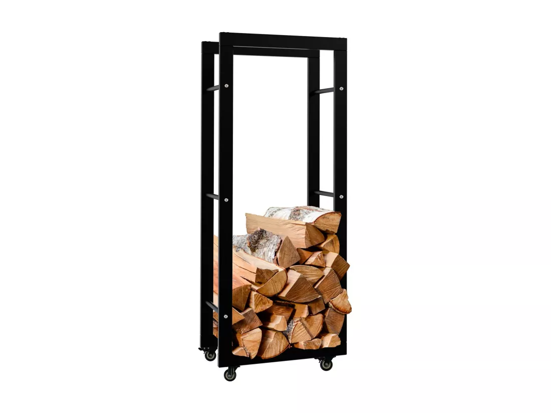 Etagère bois de cheminée - Métal - 25x40x100 cm - Noir - Keri