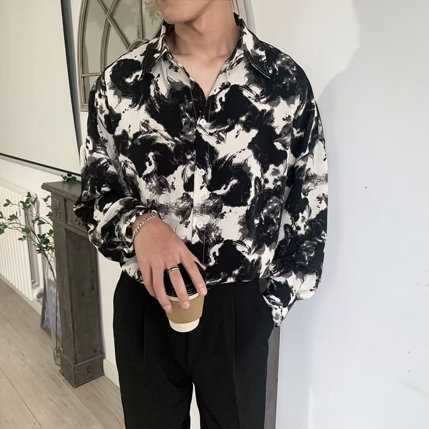 Femilina - Shirt met lange mouwen en kraag en print