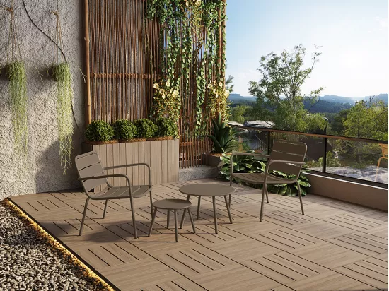 Fauteuil bas de jardin empilable en métal - Taupe - MIRMANDE de MYLIA