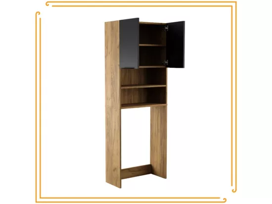 Armoire de salle de bain pour lave-linge et sèche-linge, colonne de rangement pour électroménager en chêne noir.