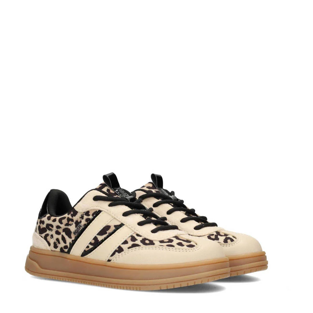 POSH by Poelman Nalasneakers met panterprint beige/zwart