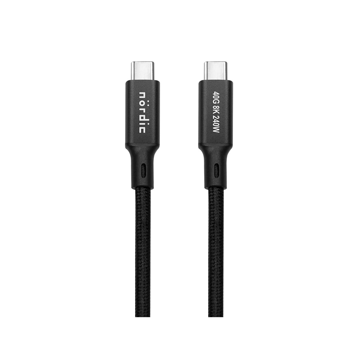 NÖRDIC 2m USB4 USB-C til C nylonflettet kabel PD3.1 240W 40G 8K60Hz 4K144Hz svart