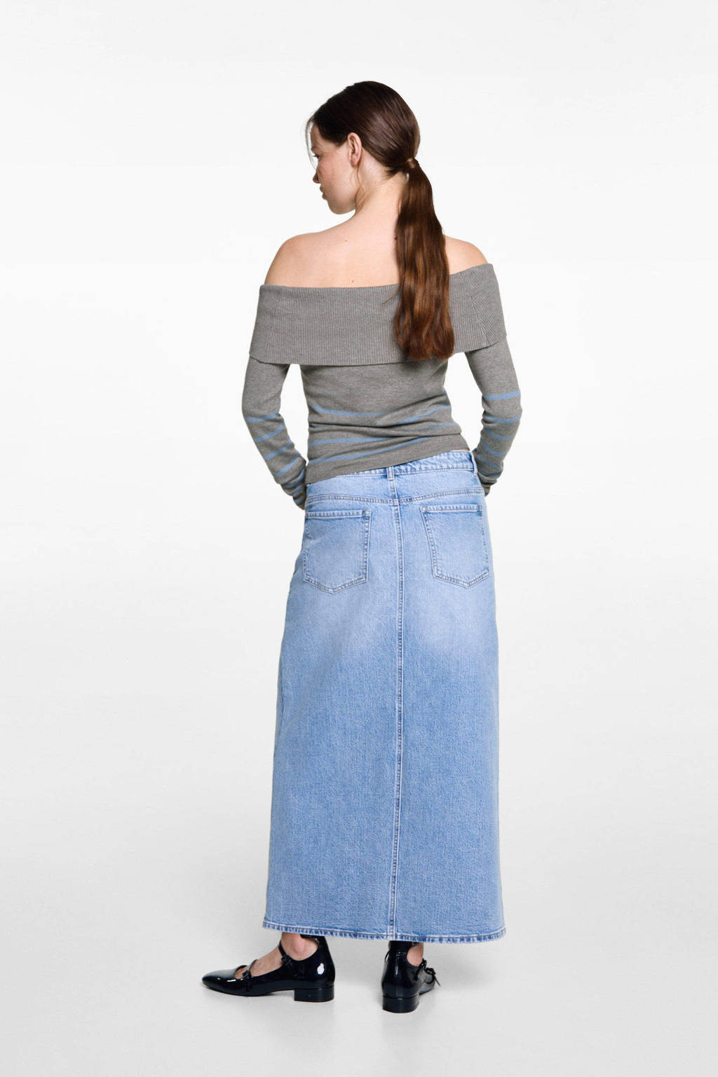 MANGO TEEN gebreide offshoulder trui grijs/lichtblauw