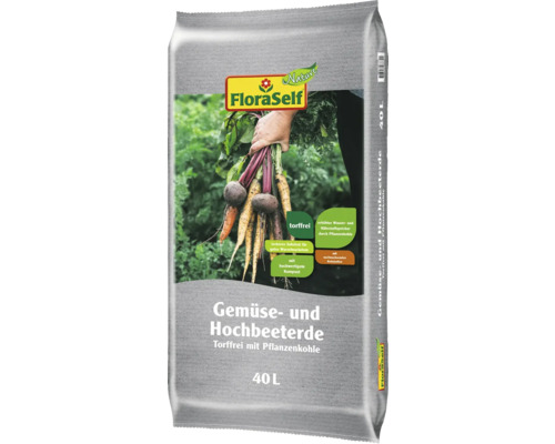 FloraSelf Nature 40 L turfvrije verhoogde bed- en groentegrond met biochar