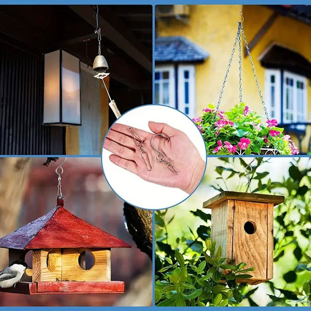 (8er Set) Edelstahl Haken 360 Grad Drehbarer Garten Clip für Pflanzentöpfe / Vogelhäuser / Windspiele  - Silber