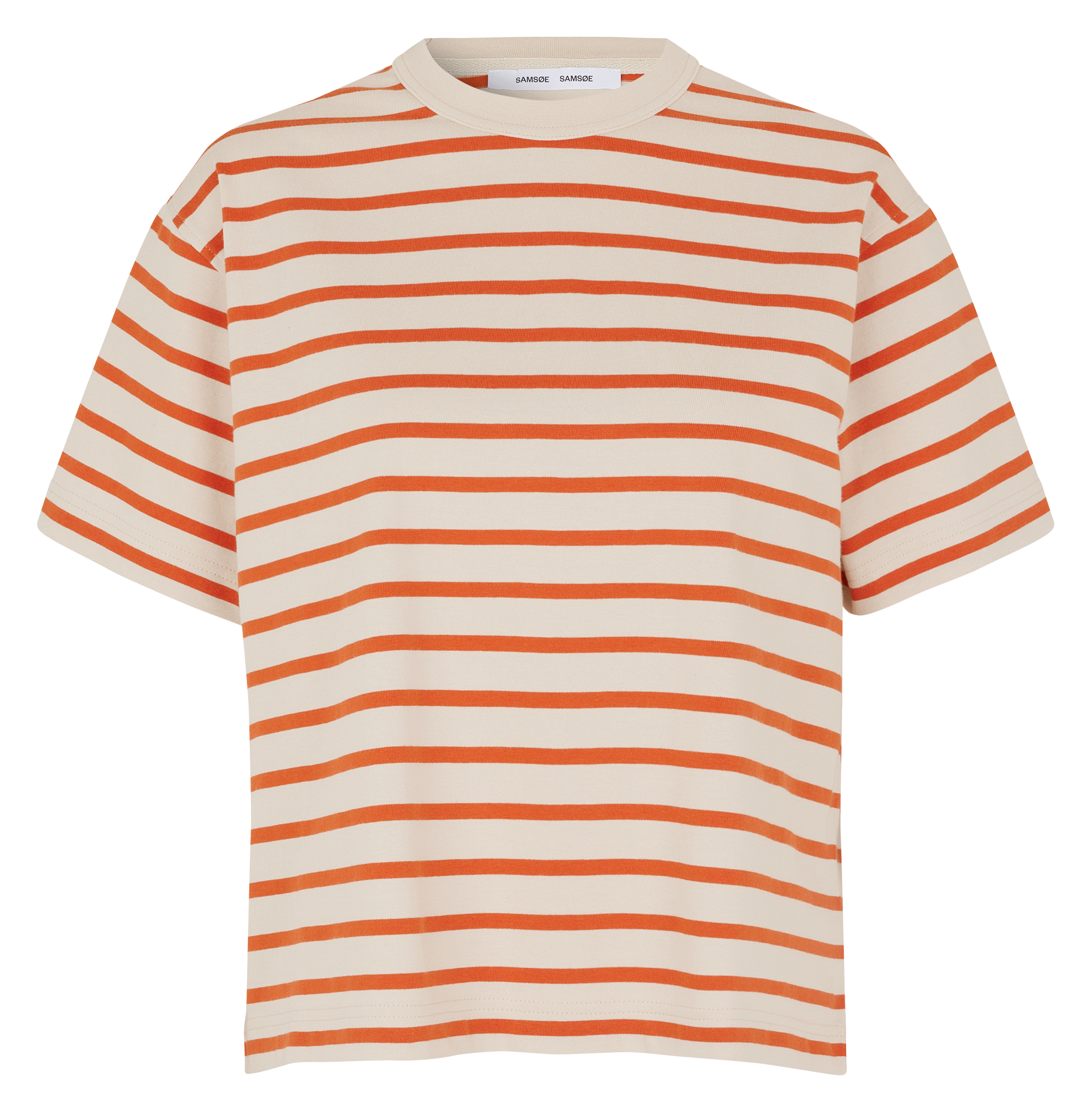 JANE - Tee-shirt col rond à rayures en coton organique | Beige