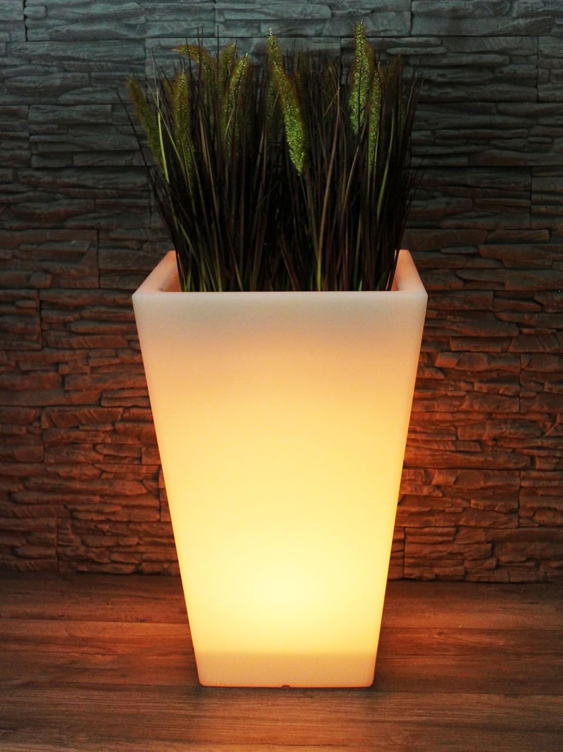 Arnusa Großer LED Blumenkübel 69,5 x 45 cm beleuchtet RGB mit Fernbedienung PL409S Pflanzkübel modern Blumentopf Akku und Netzkabel Indoor § Outdoor