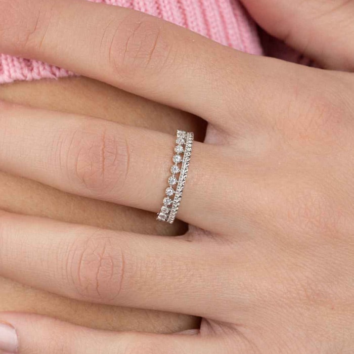 Bague - Argent 925/1000 rhodié & oxyde de zirconium
