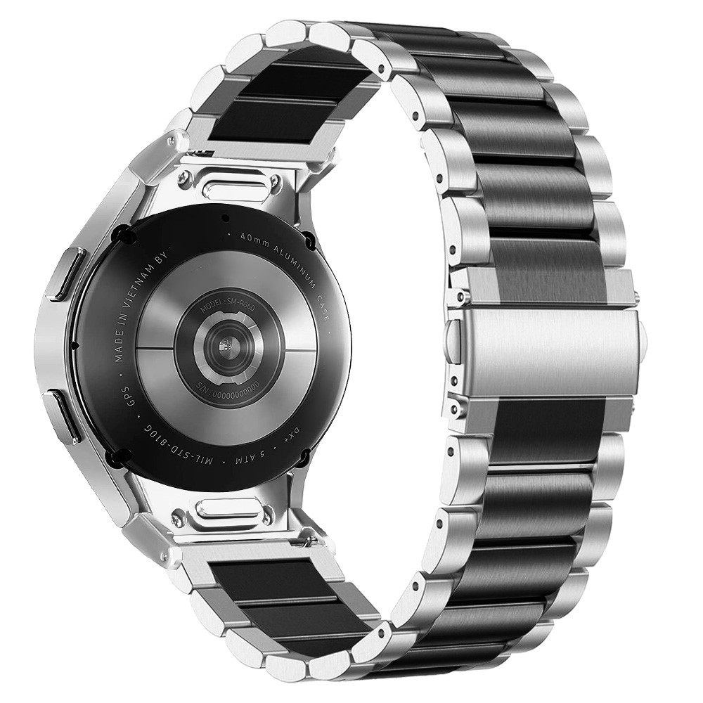 Samsung Galaxy Watch 4 Classic (46mm) Edelstahl Ersatzarmband mit Doppel Butterfly-Verschluss - Silber / Schwarz