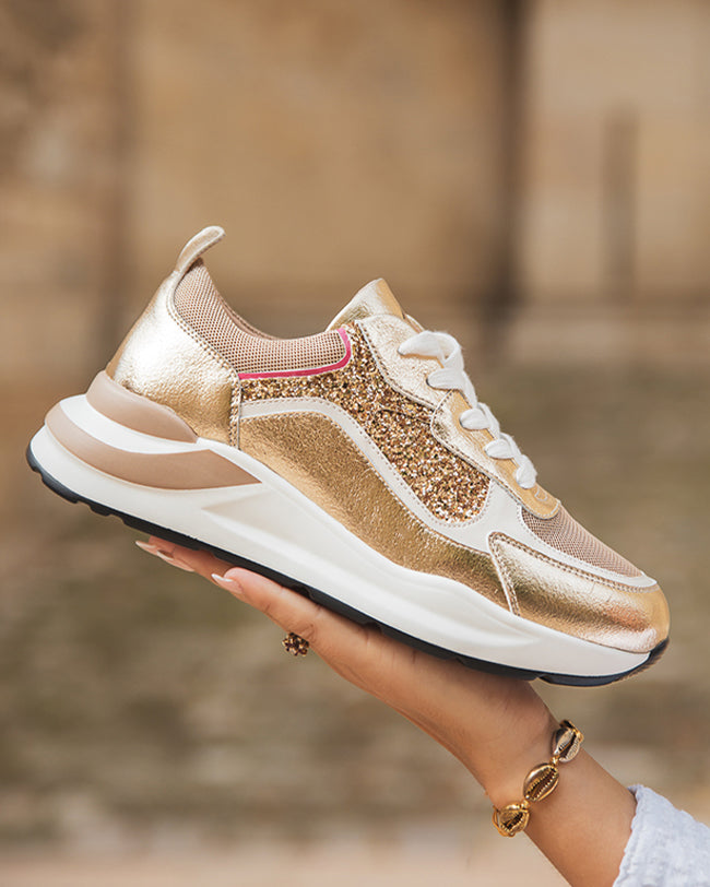 Basket femme dorée paillettes à lacets - CL63 GOLD