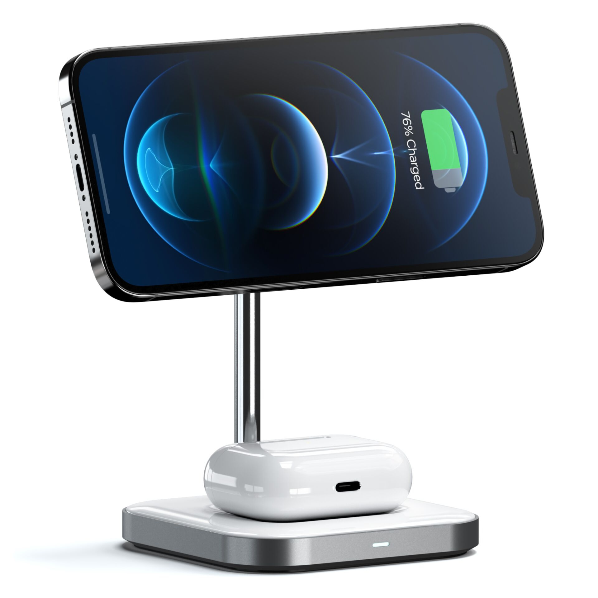 (7.5W) 2in1 MagSafe Ladegerät Qi Wireless Charger für Apple iPhone / Apple Airpods Ladestation (ST-WMCS2M) - Space Gray / Weiss