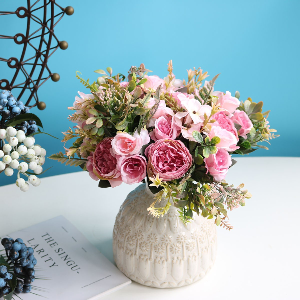 (30cm) Deko Kunstblumen Pfingstrosen Blumenstrauss - Rosa