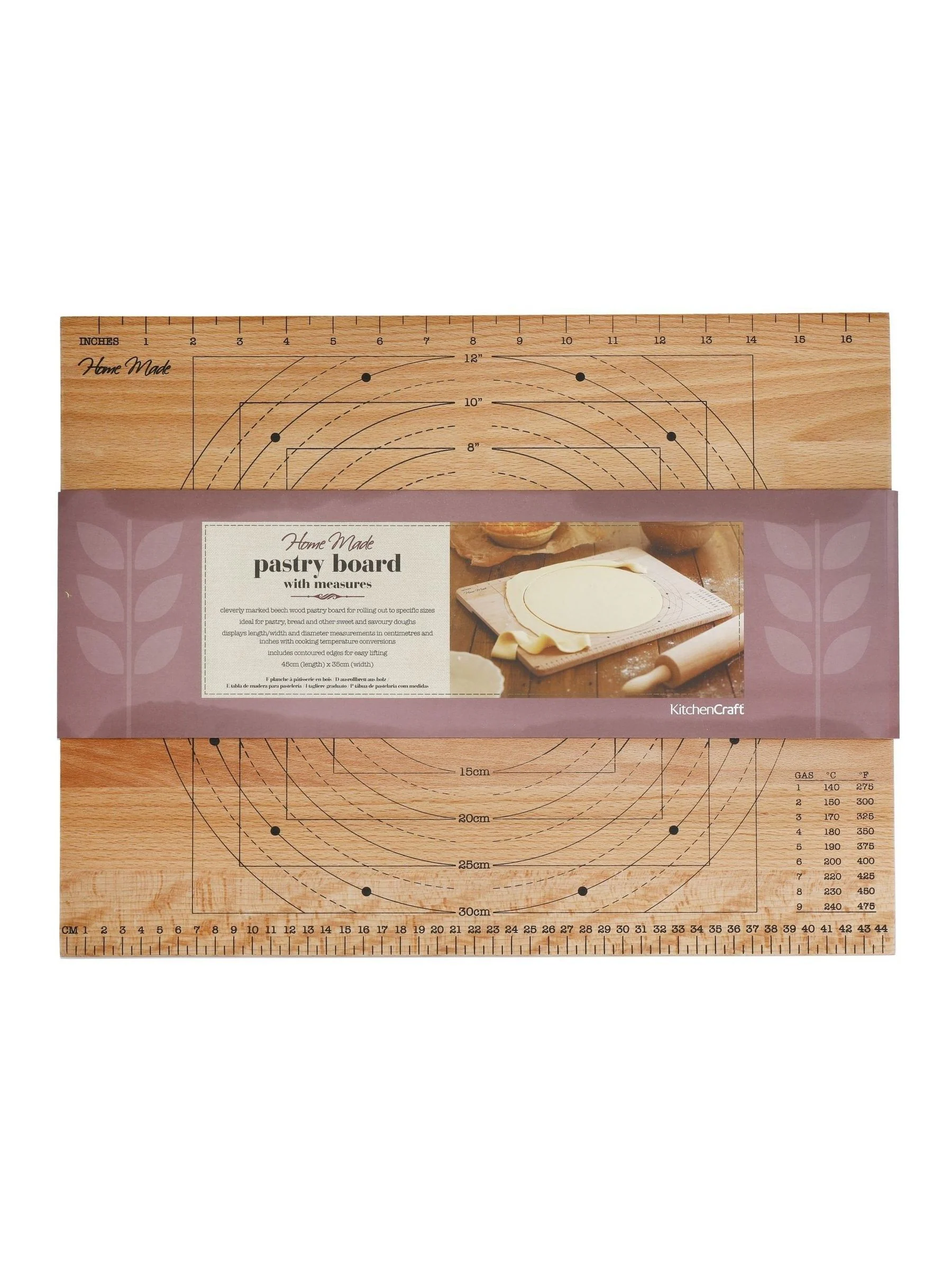 Kitchencraft Wooden Pastry Board with Measurements
