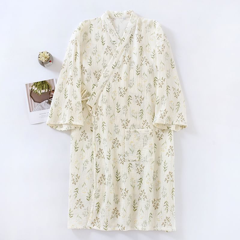 Dogini - Pyjamajas met bloemenprint en strik aan de voorkant