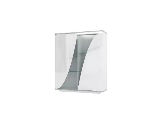 Vaisselier 2 portes Blanc Laqué avec LED - LUNEA