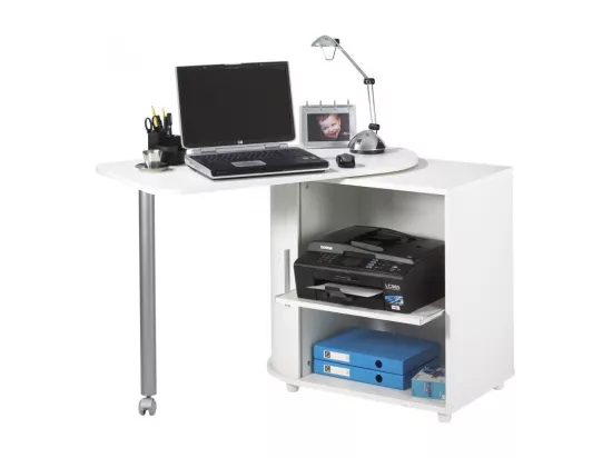 Bureau Informatique Blanc et Table Pivotante - Coloris: Blanc