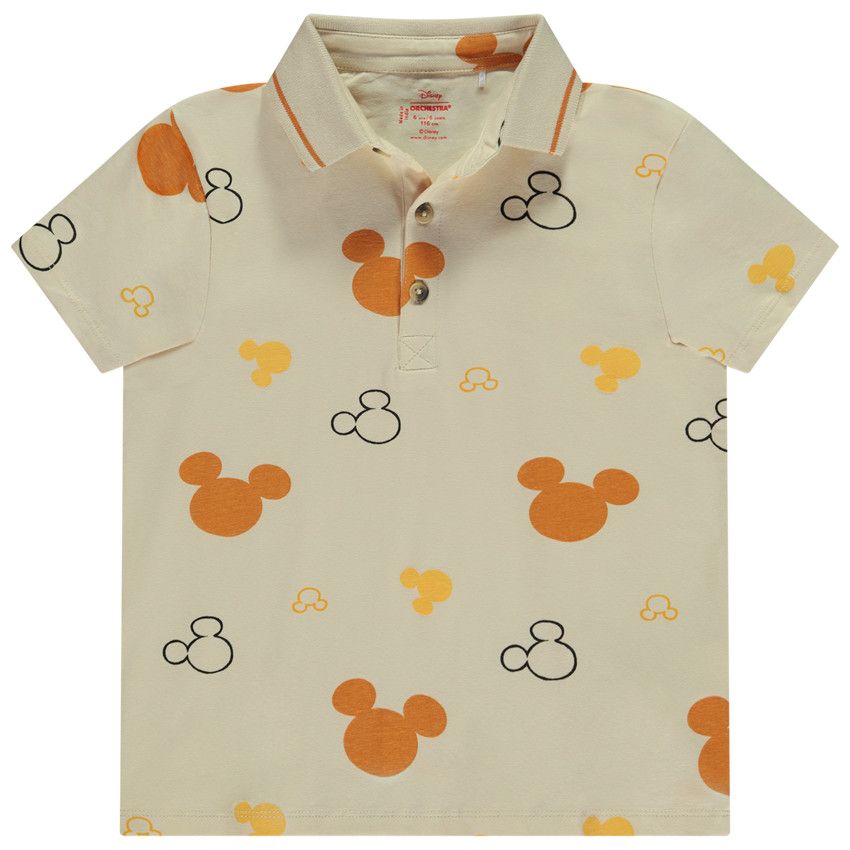 Polo manches courtes imprimé Mickey Disney pour garçon - Ecru