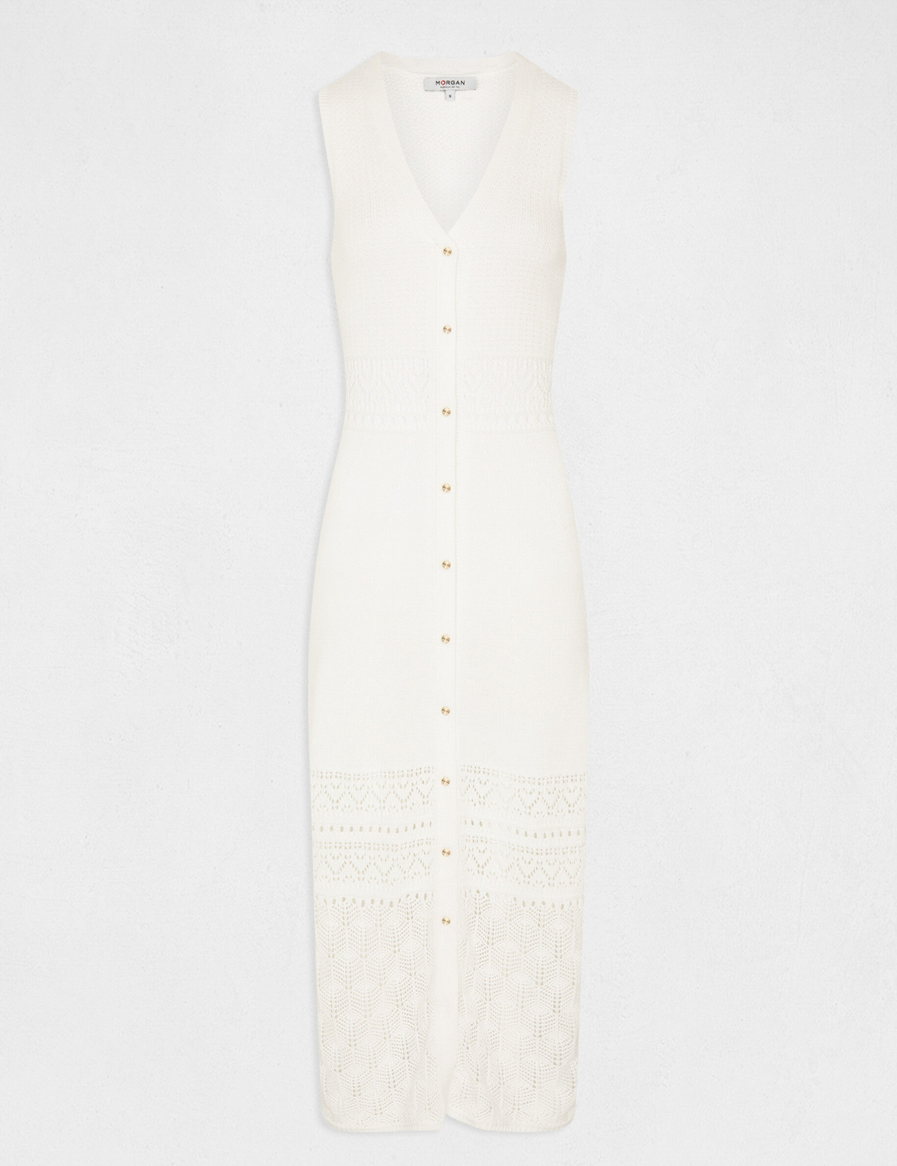 Robe pull longue droite sans manches ecru femme - ecru