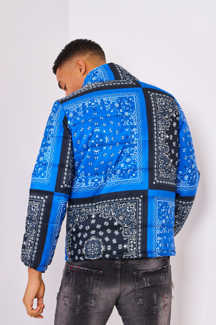 Doudoune noir/bleu imprimé bandana