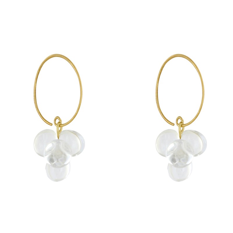 Boucles d'Oreilles Créoles Laiton et Bouquet de Perles de Verre