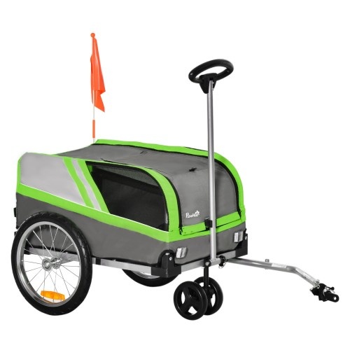 Reboque de bicicleta PawHut 2 em 1 verde para cães