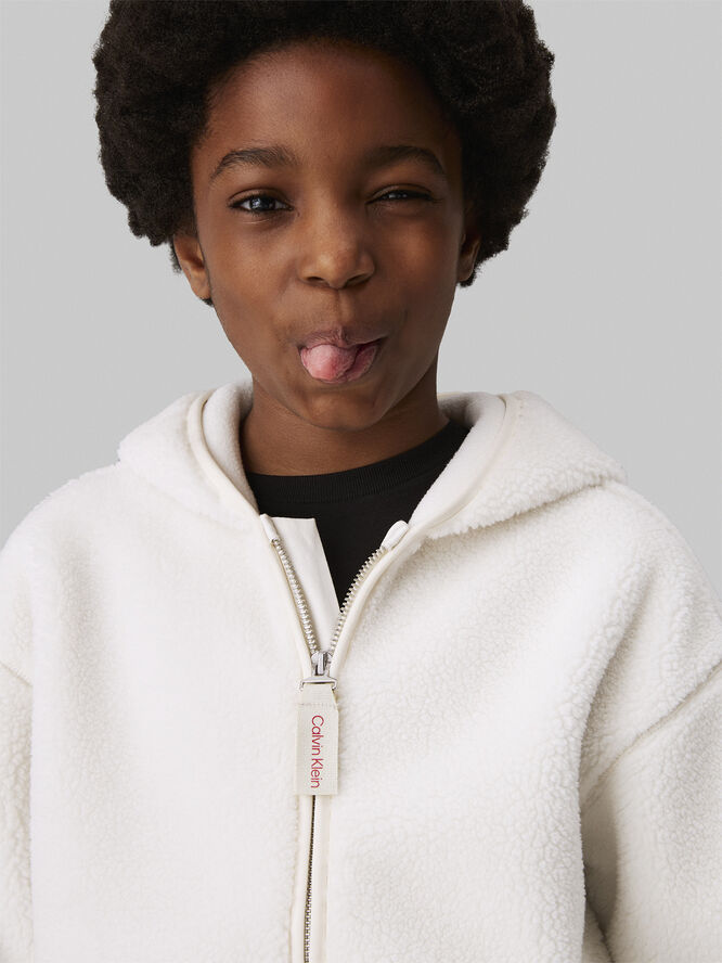 Calvin Klein SHERPA FLEECE ZIP THROUGH HOODIE Ivory