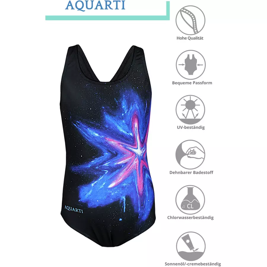 Aquarti Mädchen Badeanzug Chlorresistent Muscleback Wassersport schwarzblau