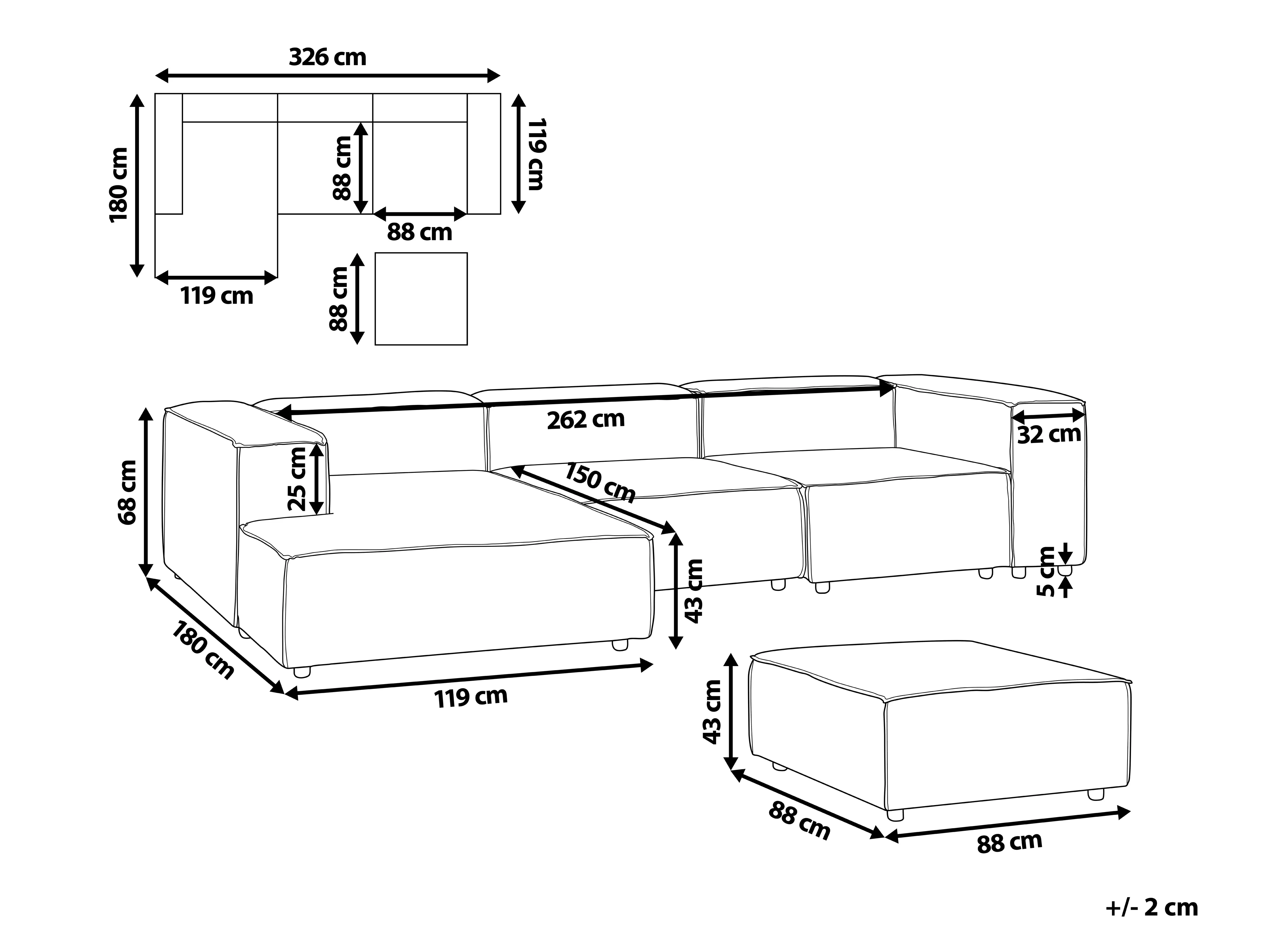 Modulaire hoekbank 3-zits APRICA Kunstlinnen Beige met ottomaan rechtszijdig