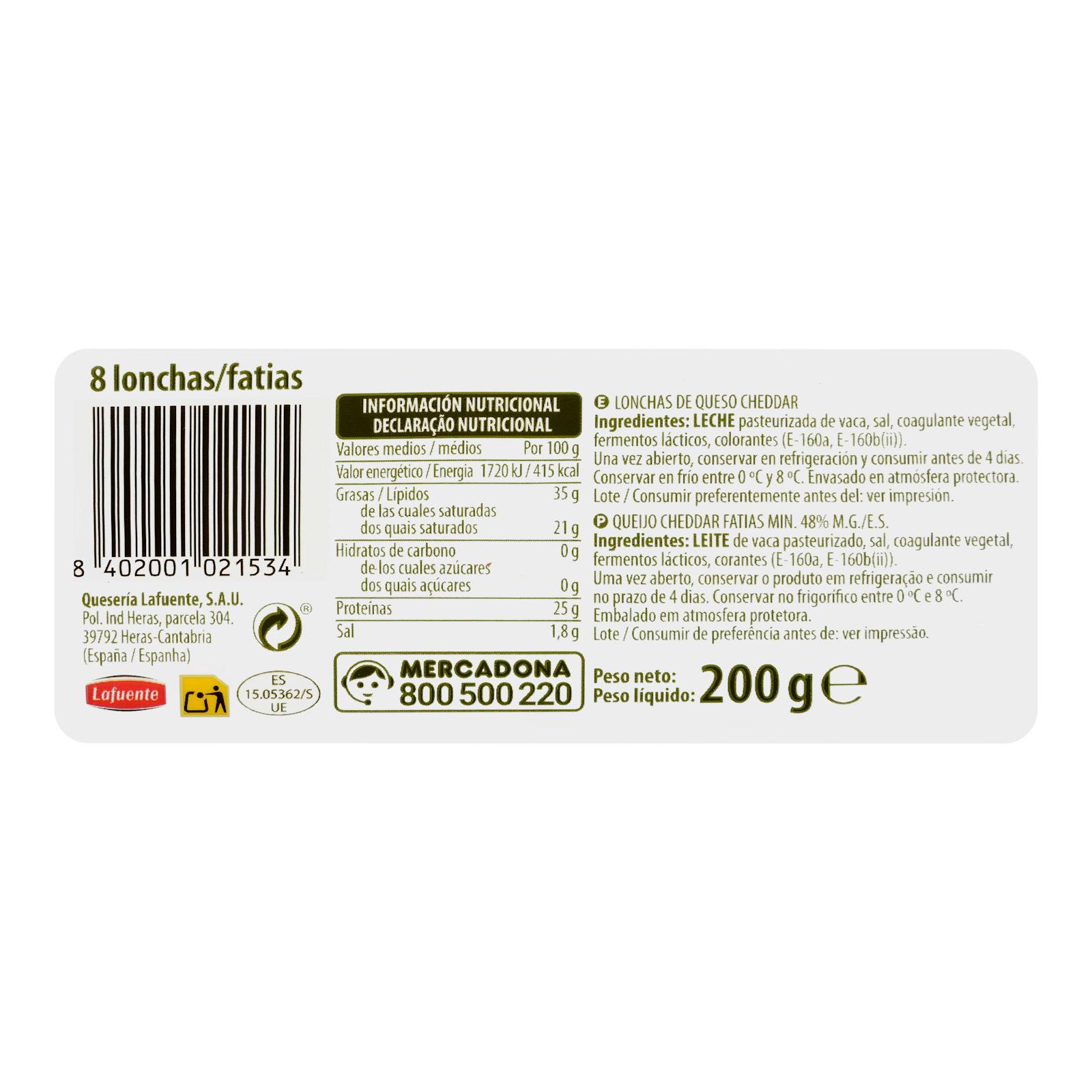 Tranches de fromage cheddar de vache Hacendado