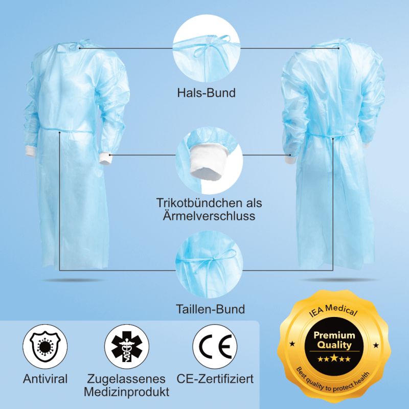 IEA Medical Schutzkittel Einweg L (10er Set), Schutzanzug, OP Kittel, Arztkittel, overall, EN 14126