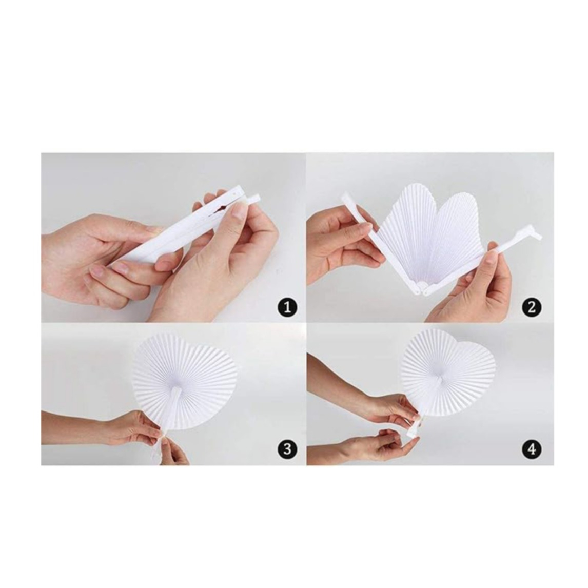 (24er Set) Papier Herz Fächer Faltbare Hochzeit Deko Fächer Party Handfächer für Gäste - Weiss