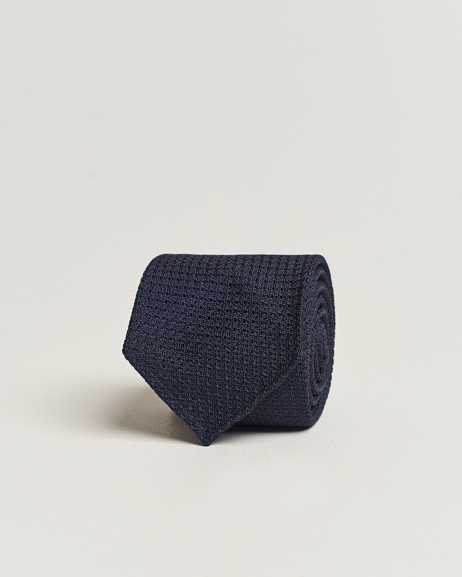 Drake's Large Knot Handrolled Grenadine Silk Tie Navy