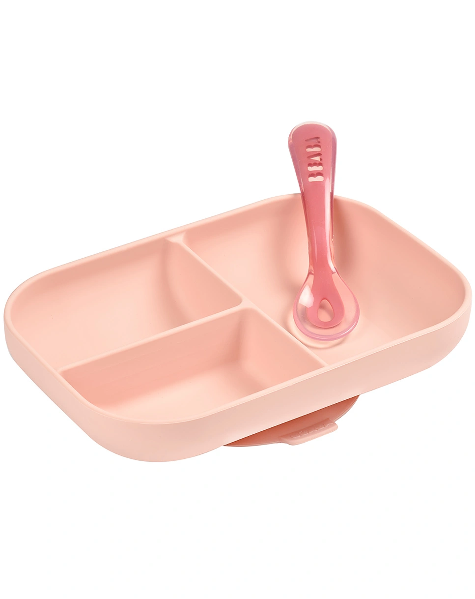 Silikon-Menüteller BIG MEAL mit Löffel in old pink
