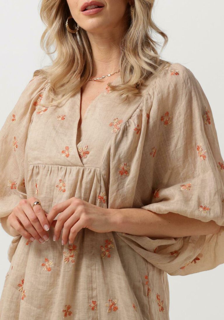 NUKUS zand nukus maxi jurk monica dress embroidery