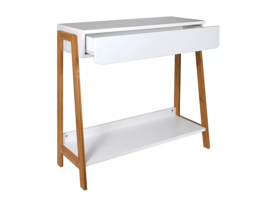Console 1 tiroir blanc avec tablette