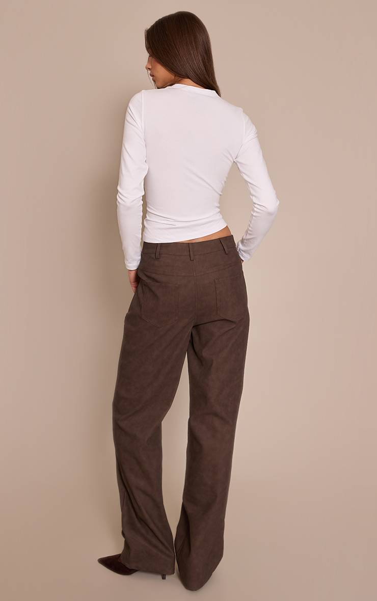 Marron Pantalon Droit En Synthétiquecuir Texturé