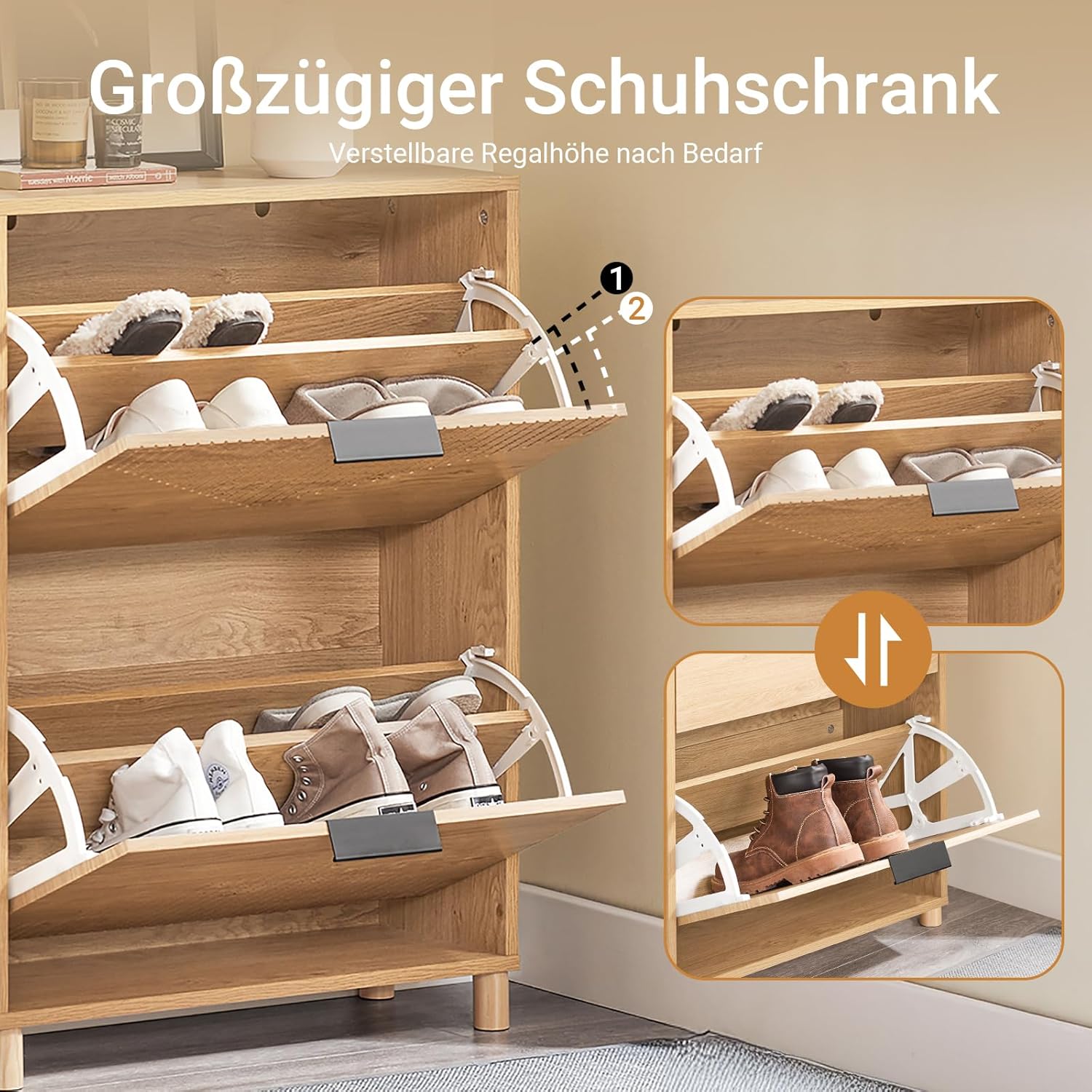 SoBuy Schuhschrank Schmal für Flur, Schuhkipper in Holzoptik, Schuhschrank mit Kippschutz für 8 Paar Schuhe, Schuhregal Geschlossen, Kleine Schuhkommode, Shoe Cabinet B60xH83xT24 cm, FSR200-II-N