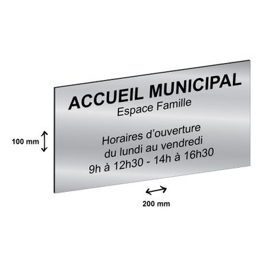 Plaque personnalisée avec votre texte - 200 x 100 mm - argentée - adhésivée prête à poser