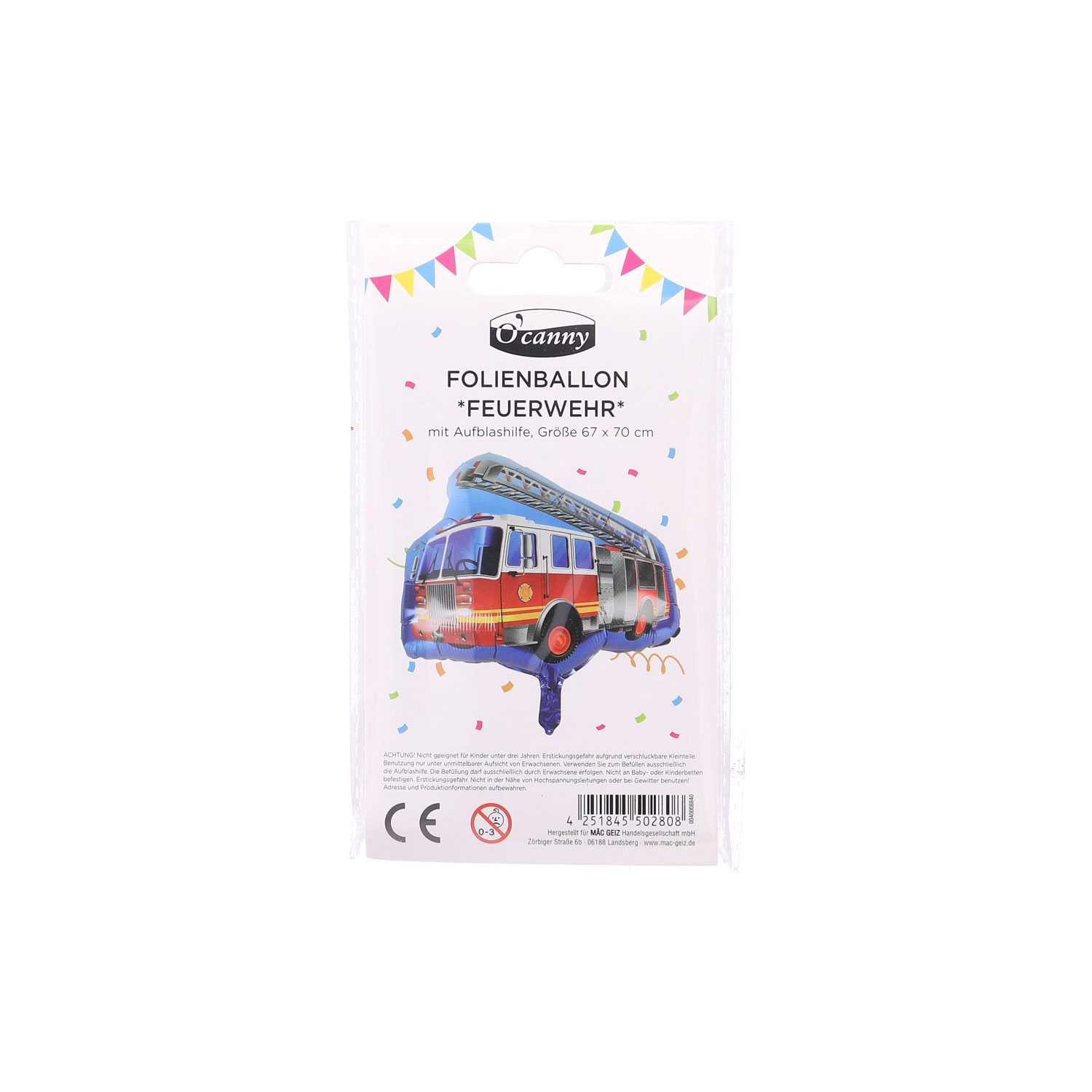 O'Canny Folienballon Feuerwehr 67 x 70 cm