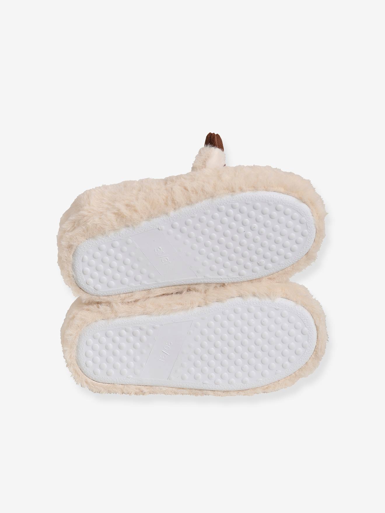 Pantufas de pelúcia para meninos, bege claro liso