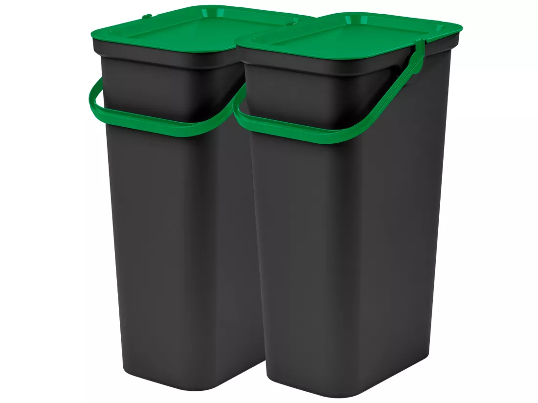 Set de 2 poubelles 40L avec poignée verte et noire