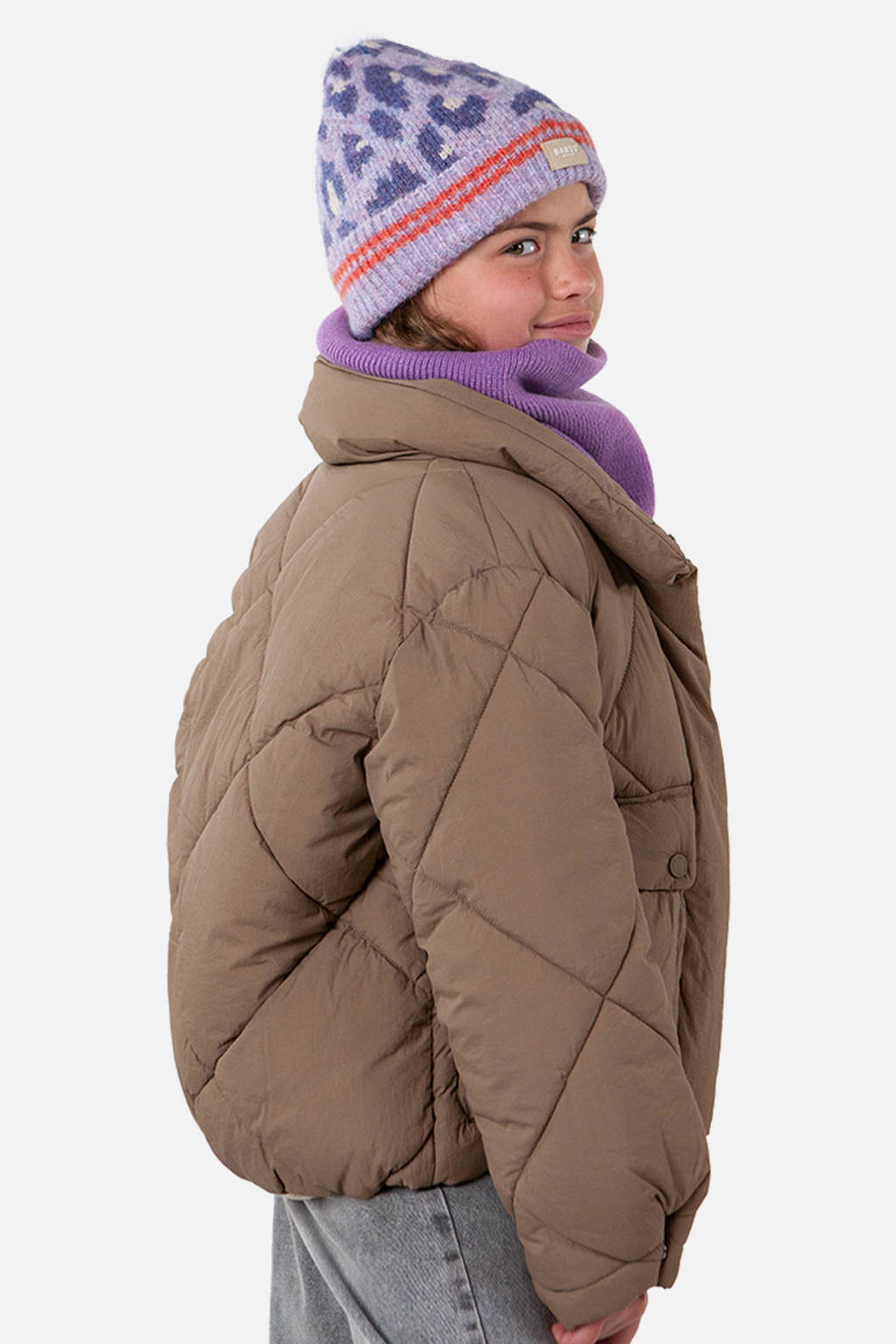 muts met panterprint lila