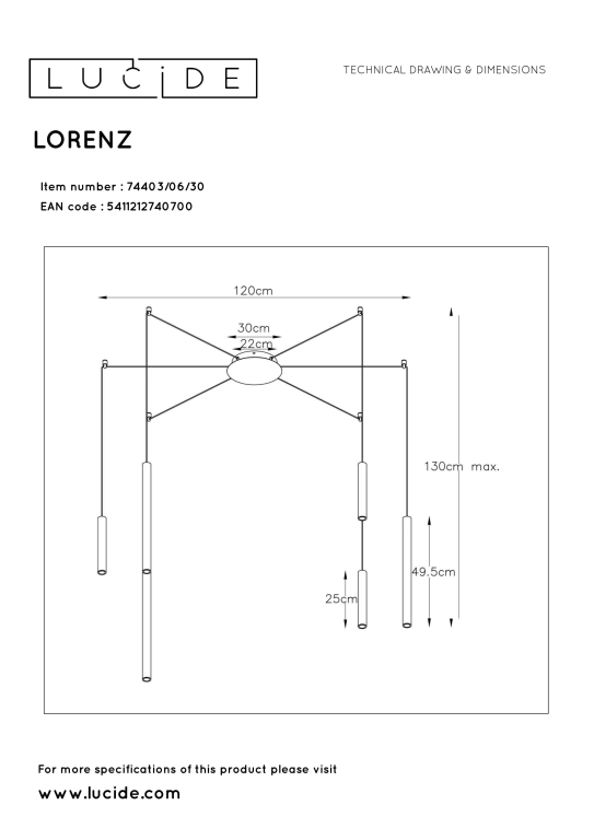 Lucide Lorenz 6 cluster hanglamp LED rond zwart